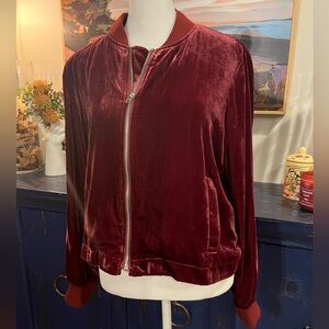 J. Crew crimson velvet lightweight bomber-style jacket